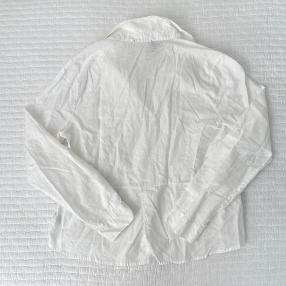 Saks Fifth Avenue Women's Relaxed Fit Long Sleeve V-Neck Linen Blouse White M - Picture 2 of 6